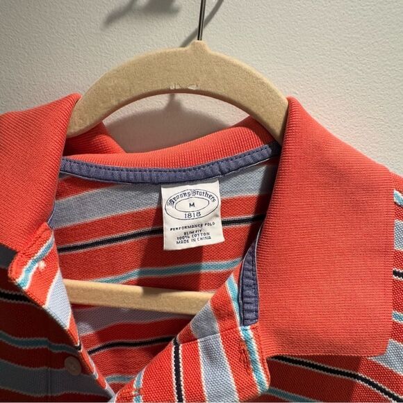 Brooks Brothers - Polo Shirt Orange / Baby Blue Short Sleeve Slim Fit Size M - Picture 2 of 5